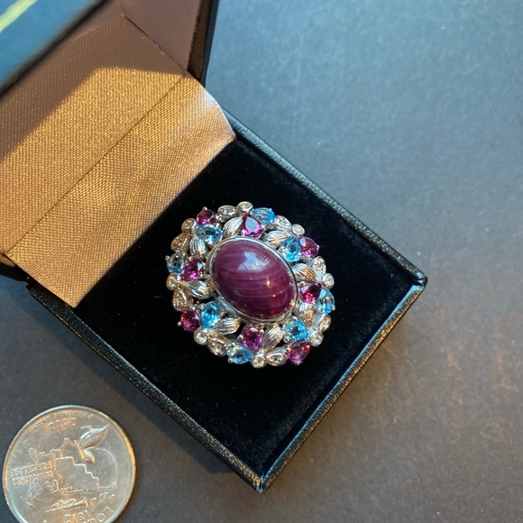 Jewelry - * Natural 12.20 ct cabochon Ruby with blue topaz and purple garnet size 9